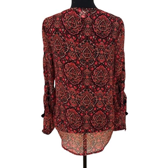 Lucky Brand Live in Love Women’s Sheer Blouse Red Paisley Print - Picture 2 of 4